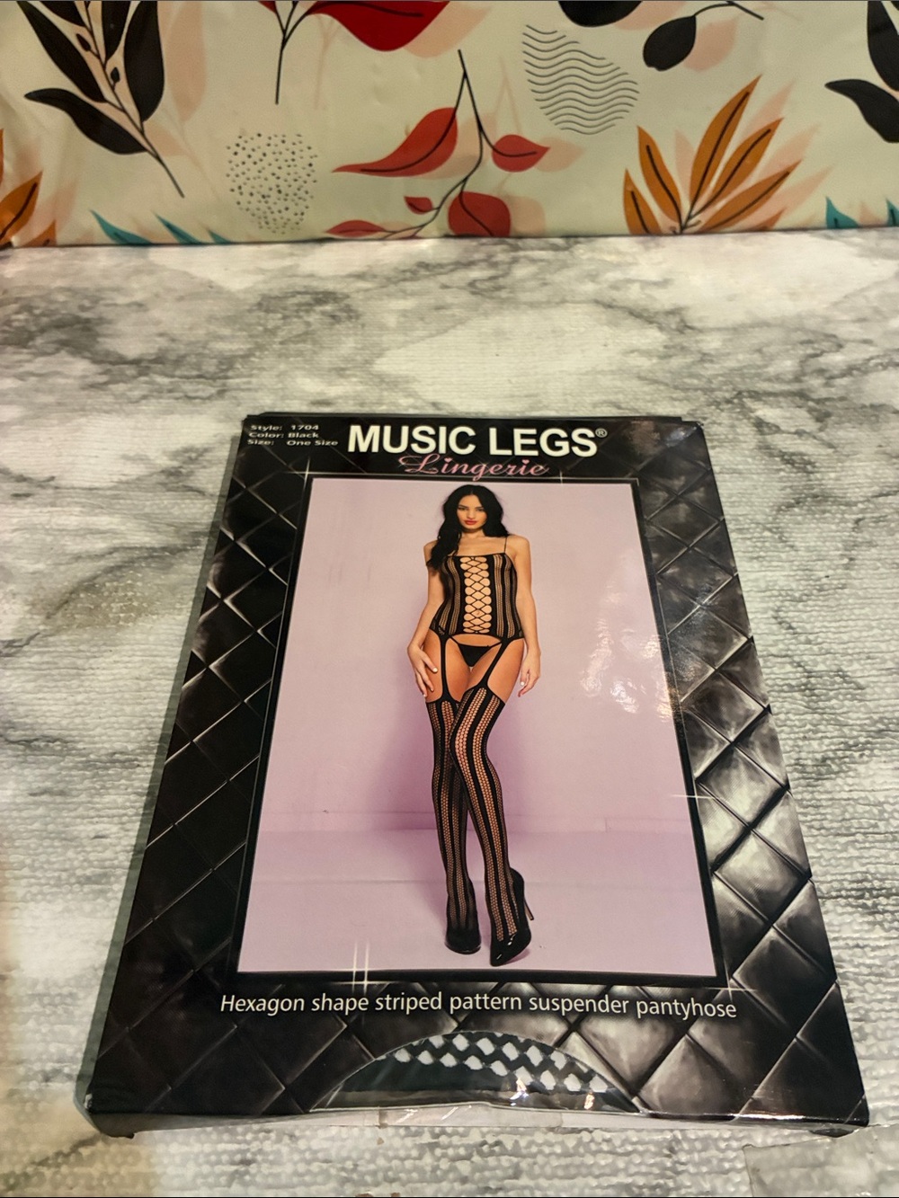 Music Legs Black Hexagon-Striped Suspender Bodystocking